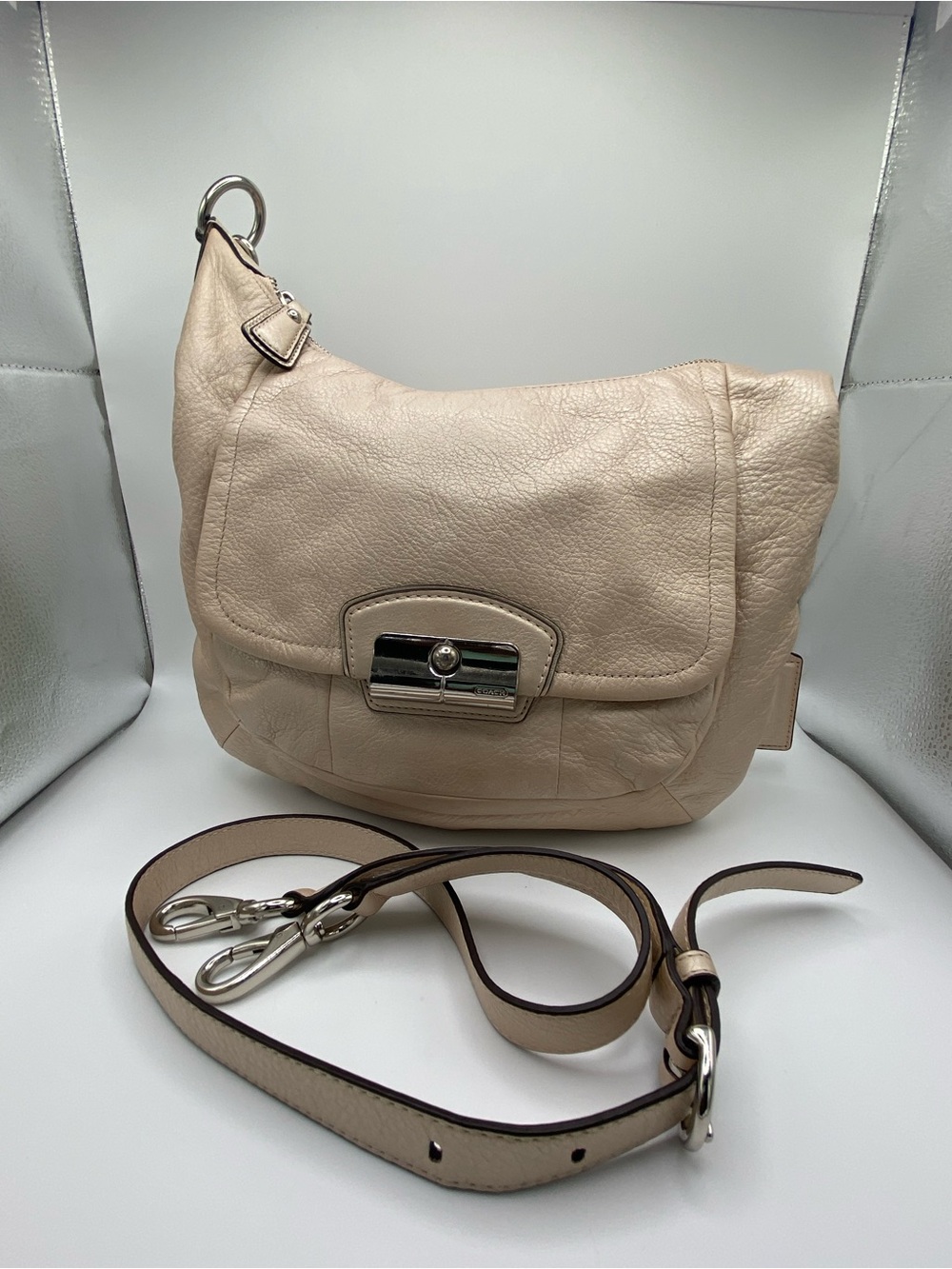 Coach Kristin 19303 Champagne Leather Hobo Shoulder Crossbody Bag Convertible